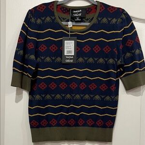 Modcloth x Collectif Sweater with Red and Gold Pattern Size 8 US NWT